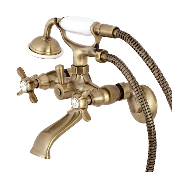 Kingston Brass Wall-Mount Clawfoot Tub Faucet, Antique Brass, Tub Wall Mount KS285AB - main