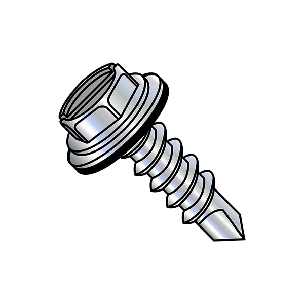 Zoro Select Self-Drilling Screw, #10-16 x 3/4 in, Zinc Plated Steel Flange Hex Head External Hex Drive, 2000 PK 1012KSWN - main