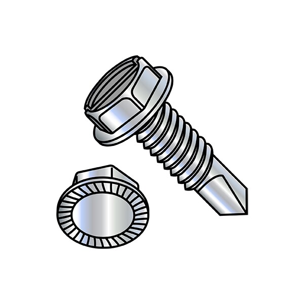 Zoro Select Self-Drilling Screw, #10-24 x 3/4 in, Zinc Plated Steel Flange Hex Head External Hex Drive, 5000 PK 1012KSWSMS - main