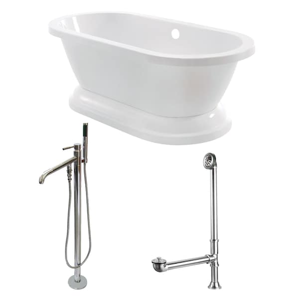 Kingston Brass KT7PE672824B1 67" Pedestal Tub, w/Fauc, 66.9375" L, 31.5" W, White/Polished Chrome, Acrylic, Center KT7PE672824B1 - main