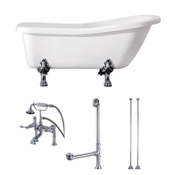 Kingston Brass KTDE692823C1 67" Acrylic Clawfoot Tub w/, 67.31" L, 30.69" W, White/Polished Chrome, Center Front KTDE692823C1 - main