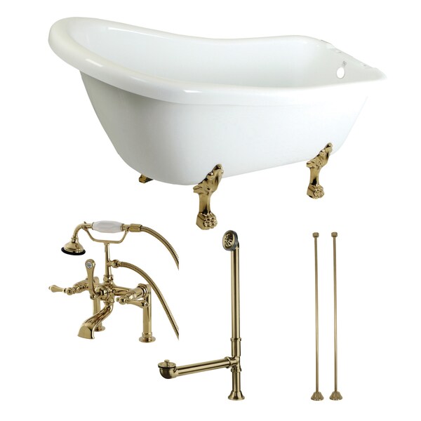 Kingston Brass KTDE692823C2 67" Acrylic Clawfoot Tub w/, 67.31" L, 30.69" W, White/Polished Brass, Center Front KTDE692823C2 - main