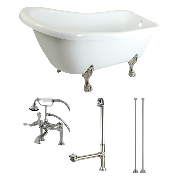 Kingston Brass KTDE692823C8 67" Acrylic Clawfoot Tub w/, 67.31" L, 30.69" W, White/Brushed Nickel, Center Front KTDE692823C8 - main