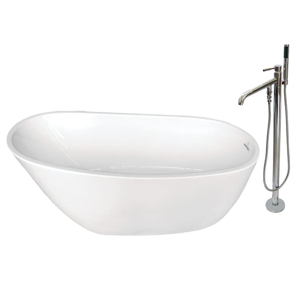 Kingston Brass KTRS592928A1 59" Acrylic Freestanding Tu, 59.0625" L, 28.5625" W, White/Polished Chrome, Acrylic KTRS592928A1 - main