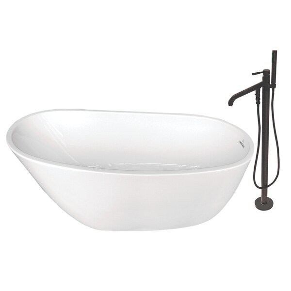 Kingston Brass KTRS592928A5 59" Acrylic Freestanding Tu, 59.0625" L, 28.5625" W, White/Oil Rubbed Bronze, Acrylic KTRS592928A5 - main