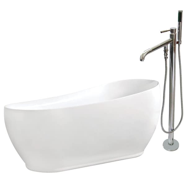 Kingston Brass KTRS723432A1 71" Acrylic Freestanding Tu, 70.875" L, 33.4375" W, White/Polished Chrome, Acrylic KTRS723432A1 - main
