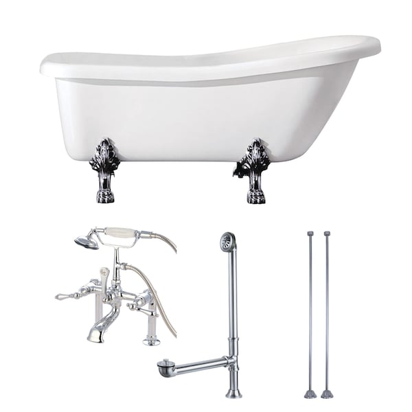 Kingston Brass KVTDE692823C1 67" Acrylic Clawfoot Tub w, 67.31" L, 30.69" W, White/Polished Chrome, Right KVTDE692823C1 - main