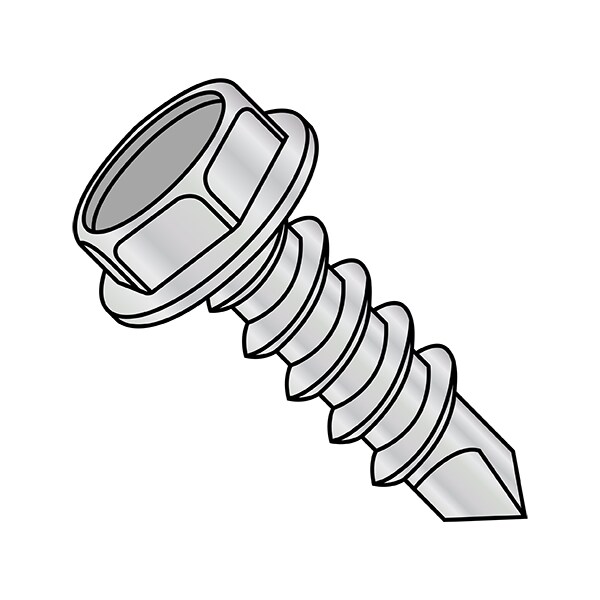 Zoro Select Self-Drilling Screw, 1/4"-14 x 7/8 in, Zinc Plated Steel Flange Hex Head External Hex Drive 1414KW1HC - main