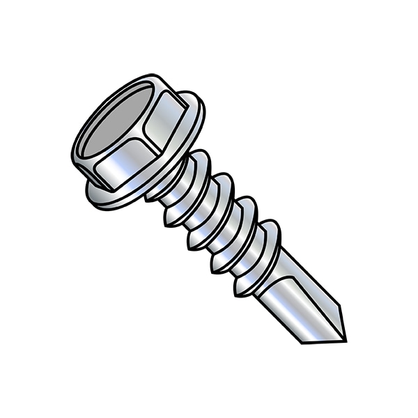 Zoro Select Self-Drilling Screw, #12-14 x 1-1/2 in, Zinc Plated Steel Flange Hex Head External Hex Drive 1224KW4 - main