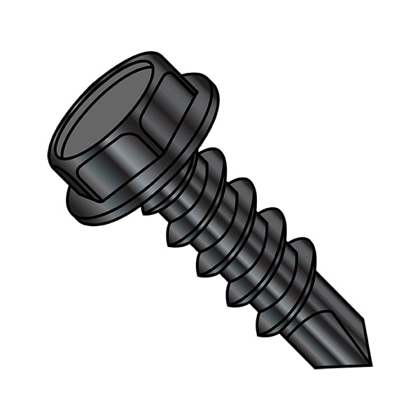 Zoro Select Self-Drilling Screw, 5/16"-12 x 1-1/4 in, Zinc Black Steel Flange Hex Head External Hex Drive 3120KWBZ - main