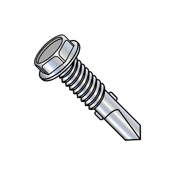 Zoro Select Self-Drilling Screw, #12-24 x 7/8 in, Zinc Plated Steel Flange Hex Head External Hex Drive, 5000 PK 1214KWMS4W - main