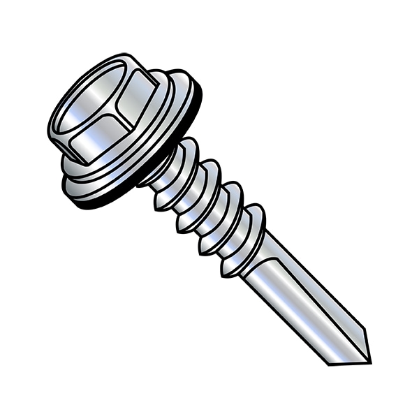Zoro Select Self-Drilling Screw, #12-14 x 1-1/4 in, Zinc Plated Steel Flange Hex Head External Hex Drive 1220KWN5 - main