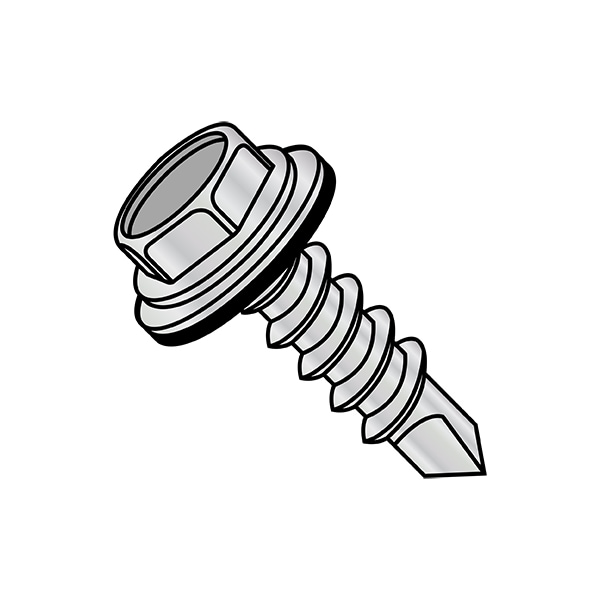 Zoro Select Self-Drilling Screw, #12-14 x 2-1/2 in, Zinc Plated Steel Flange Hex Head External Hex Drive 1240KWNHC - main