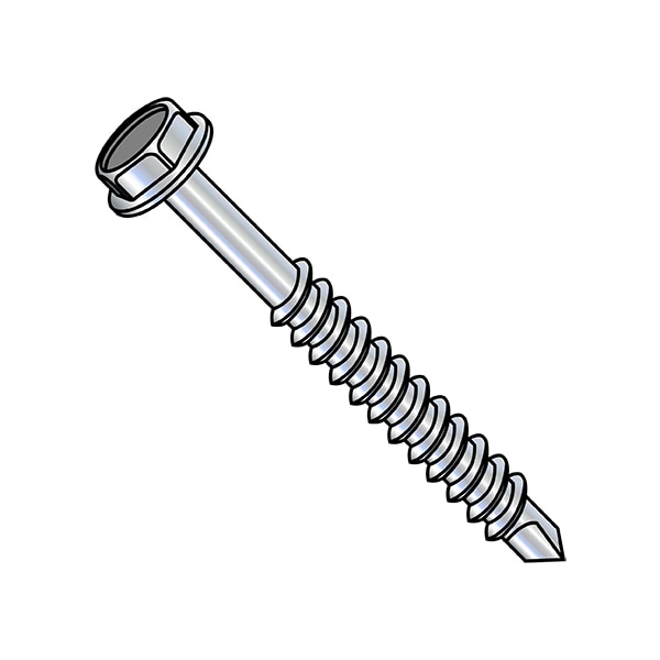 Zoro Select Self-Drilling Screw, 1/4"-14 x 7 in, Zinc Plated Steel Flange Hex Head External Hex Drive, 400 PK 14112KW - main