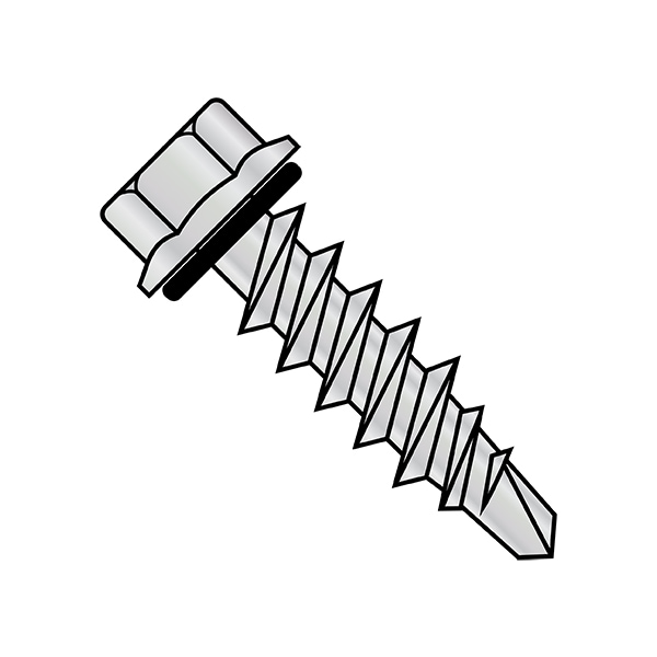 Zoro Select Self-Drilling Screw, 1/4"-14 x 7/8 in, Zinc Plated Steel Flange Hex Head External Hex Drive 1414KWW1HC - main