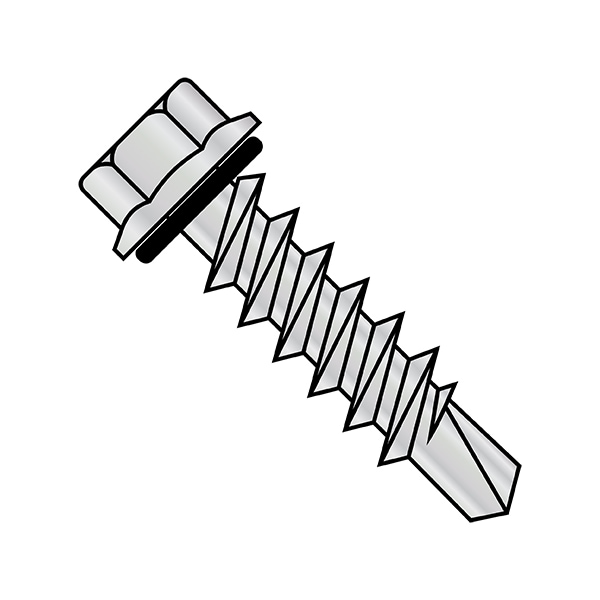 Zoro Select Self-Drilling Screw, 1/4-14 x 2 in, Zinc Plated Steel