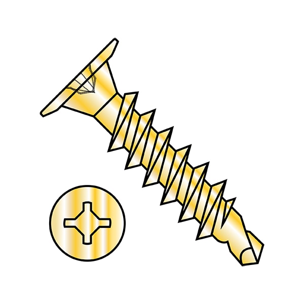 Zoro Select Self-Drilling Screw, #10-16 x 1 in, Zinc Yellow Plated Steel Wafer Head 2500 PK 1016KWXFY - main