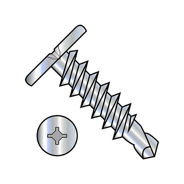Zoro Select Self-Drilling Screw, #10-16 x 1 in, Zinc Plated Steel Pancake Head Square Drive, 2000 PK 1016KXC - main