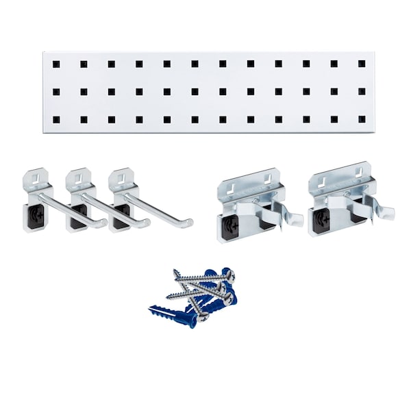 Triton Products White Tool Pegboard Kit with (1) 18 In. x 4.5 In. 18-Gauge Steel Square Hole Pegboard 5 pc. LocHook Assortment LBS18T-WHT - main