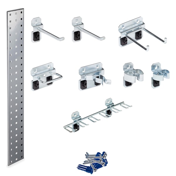 Triton Products Silver Tool Pegboard Kit with (1) 36 In. x 4.5 In. 18-Gauge Steel Square Hole Pegboard 8 pc. LocHook Assortment LBS36T-SLV - main