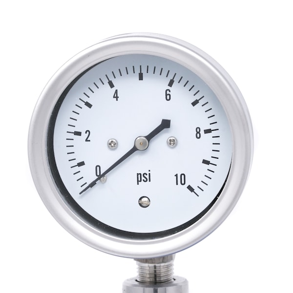 Pic Gauges Low Pressure Gauge, 2.5", 0-10psi, 1/4"LM, 2 1/2 in Dial, 1/4 in NPT Lower Location LP1-SB-254-10PSI - main
