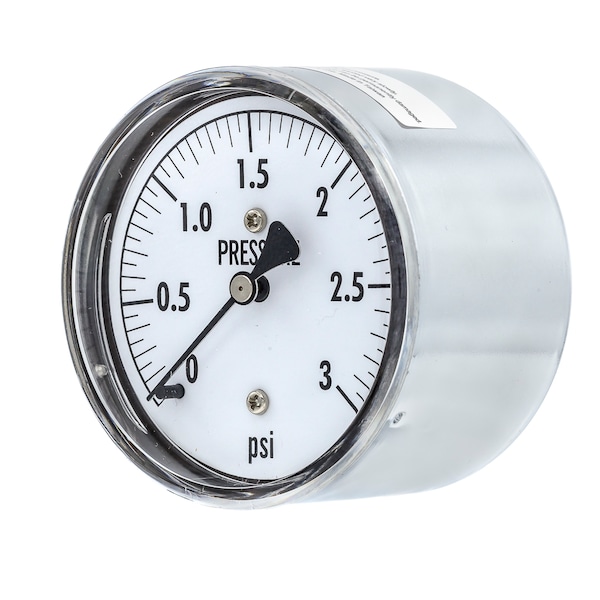 Pic Gauges Low Pressure Gauge, 2.5", 0-3psi, 1/4"CBM, 2 1/2 in Dial, 1/4 in NPT Center Back Location LP2-254-3PSI - main