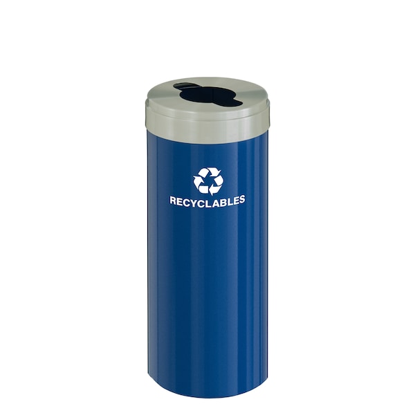 Glaro 15 gal Round Recycling Bin, Blue/Satin Aluminum M-1242BL-SA-M2 - main