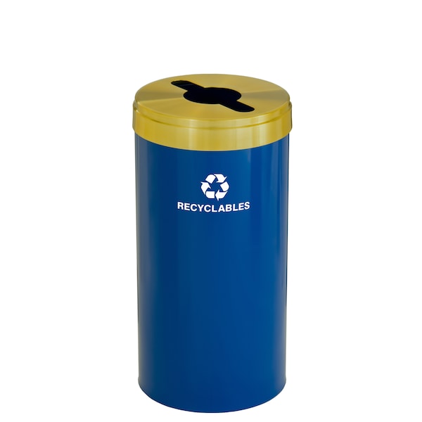 Glaro 16 gal Round Recycling Bin, Blue/Satin Brass M-1532BL-BE-M2 - main