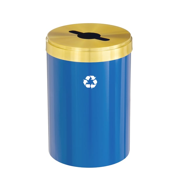 Glaro 33 gal Round Recycling Bin, Blue/Satin Brass M-2032BL-BE-M1 - main