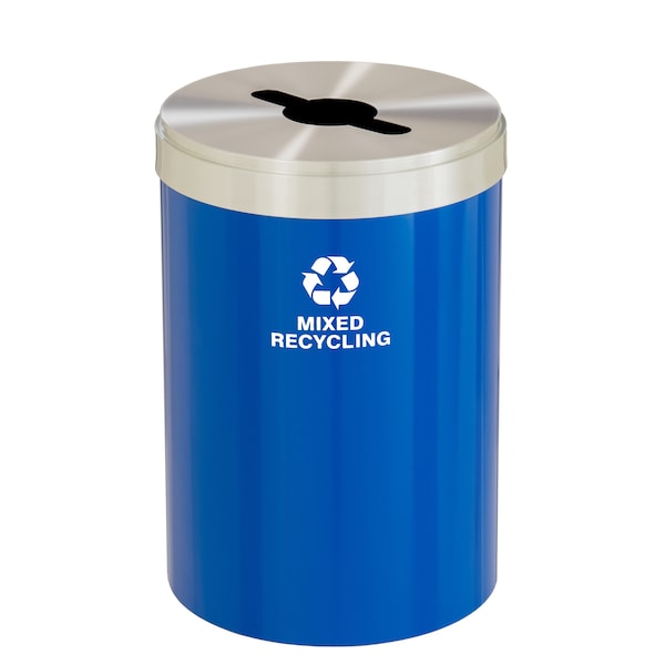 Glaro 33 gal Round Recycling Bin, Blue/Satin Aluminum M-2032BL-SA-M3 - main