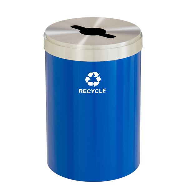 Glaro 33 gal Round Recycling Bin, Blue/Satin Aluminum M-2032BL-SA-M5 - main