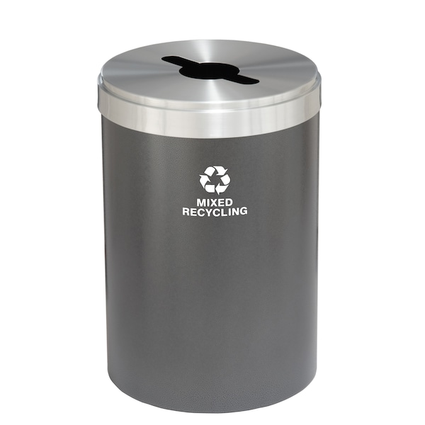 Glaro 41 gal Round Recycling Bin, Silver Vein/Satin Aluminum M-2042SV-SA-M3 - main