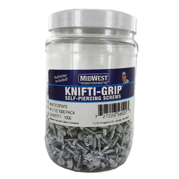 Midwest Self-Drilling Screw, #7 x 1/2 in, Zinc Plated Steel Flange Hex Head External Hex Drive MW-7X12PW10 - main