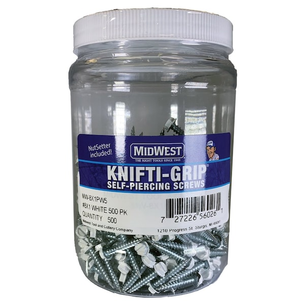 Midwest Self-Drilling Screw, #8 x 1 in, Zinc Plated Steel Flange Hex Head External Hex Drive MW-8X1PW5 - main