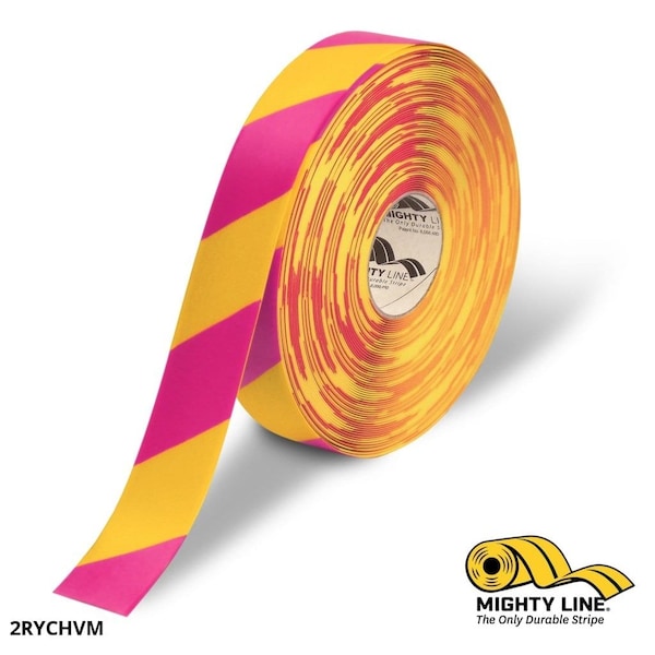 Mighty Line Industrial Safety Floor Marking Tape PVC Yellow/Magenta Chevrons, 2" W x 100 ft. L 2RYCHVM - main