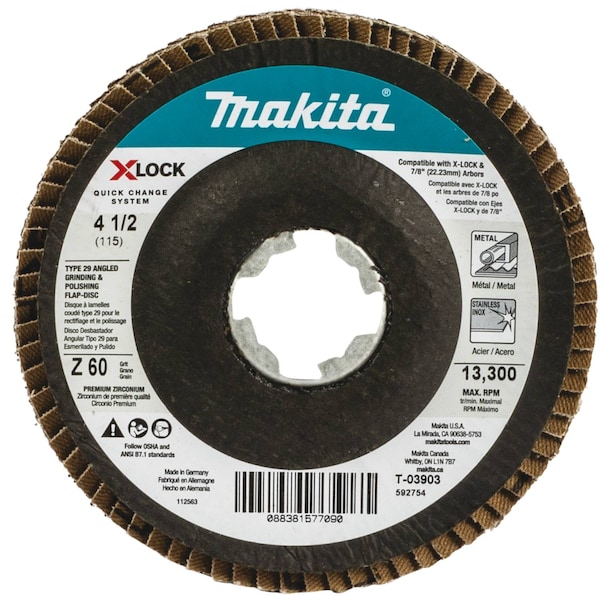 Makita X-LOCK 4 1/2" Type 29 Flap Disc, 60 Grit T-03903