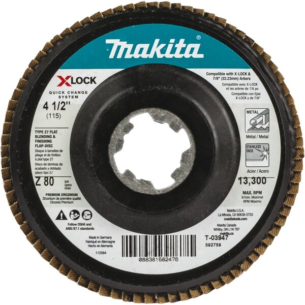 Makita X-LOCK 4 1/2" Type 27 Flap Disc, 80 Grit T-03947 - main