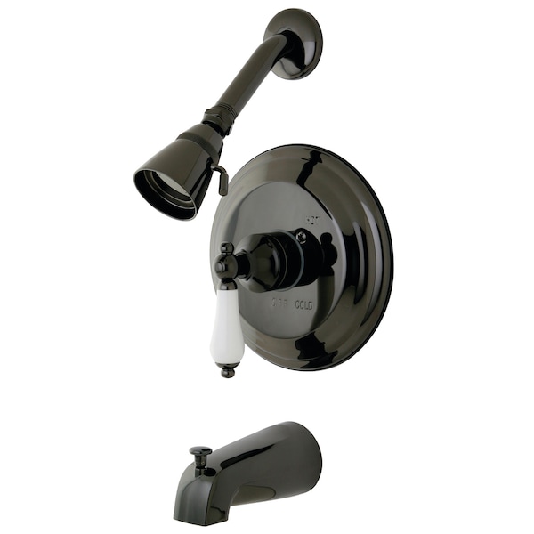 Kingston Brass Tub and Shower Faucet, Standard, 3, Wall Mount, Black Stainless Steel NB3630PL - main