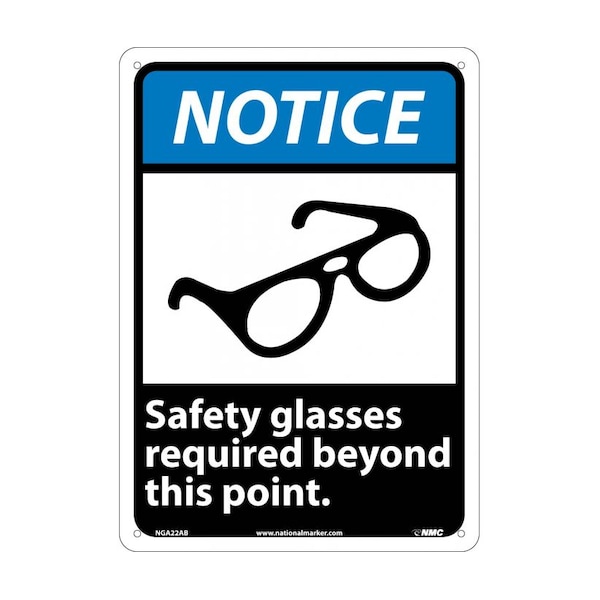 Nmc Notice Safety Glasses Required Beyond Th, 14 in Height, 10 in Width, Aluminum, Rectangle, English NGA22AB - main