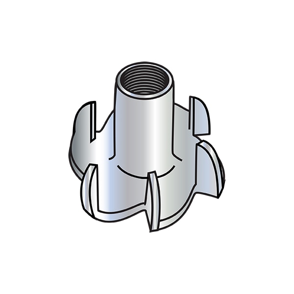 Zoro Select T-Nut, 6 Prongs, 1/4"-20, Steel, Zinc Plated, 0.305 in Barrel Dia, 1/4 in Barrel Ht, 2000 PK 1404NT6 - main