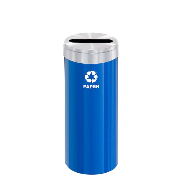Glaro 12 gal Round Recycling Bin, Blue/Satin Aluminum P-1232BL-SA-P2 - main