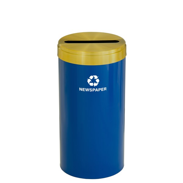 Glaro 16 gal Round Recycling Bin, Blue/Satin Brass P-1532BL-BE-P3 - main