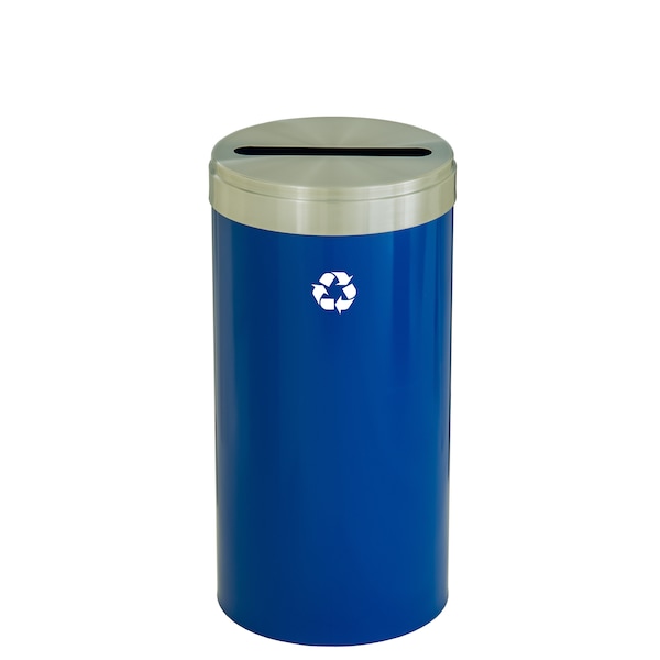 Glaro 23 gal Round Recycling Bin, Blue/Satin Aluminum P-1542BL-SA-P1 - main