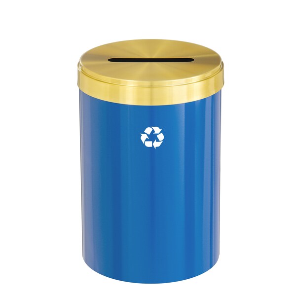 Glaro 33 gal Round Recycling Bin, Blue/Satin Brass P-2032BL-BE-P1 - main