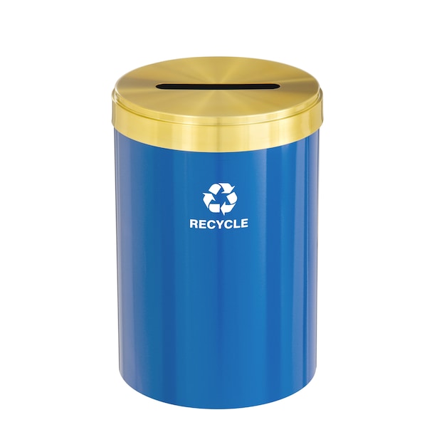 Glaro 33 gal Round Recycling Bin, Blue/Satin Brass P-2032BL-BE-P5 - main