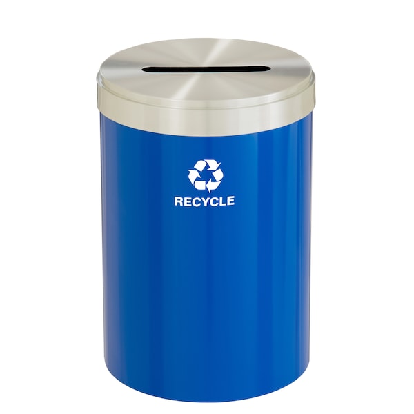 Glaro 33 gal Round Recycling Bin, Blue/Satin Aluminum P-2032BL-SA-P5 - main
