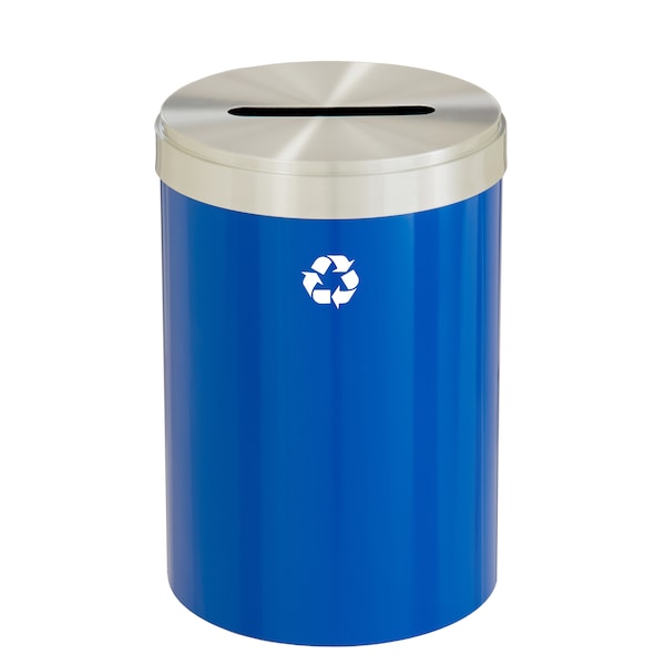 Glaro 41 gal Round Recycling Bin, Blue/Satin Aluminum P-2042BL-SA-P1 - main