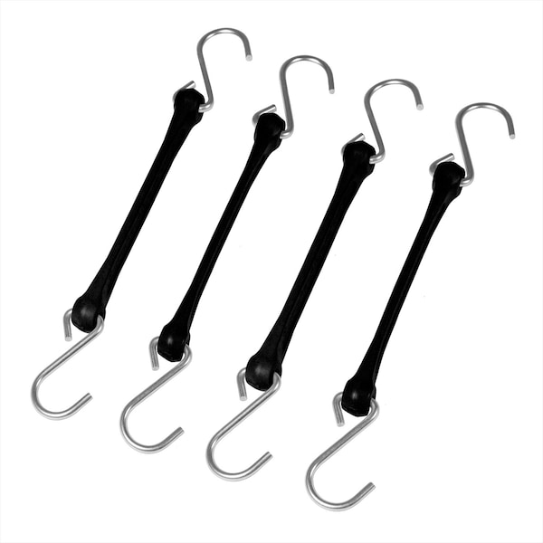 The Perfect Bungee 12" Heavy Duty Poly Strap with Steel Hooks, Tarp Strap, Black, 4-Count PB12BK4PK - main