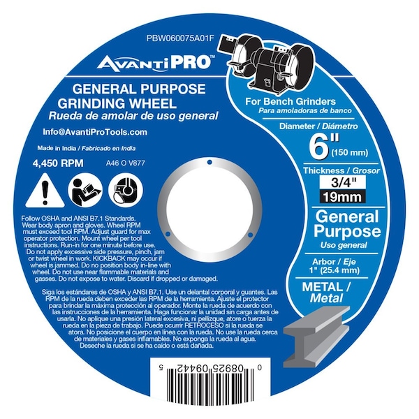 Avanti Pro AvantiPro 6x3/4x1" Ao Bench Grndg Whl PBW060075A01F - main