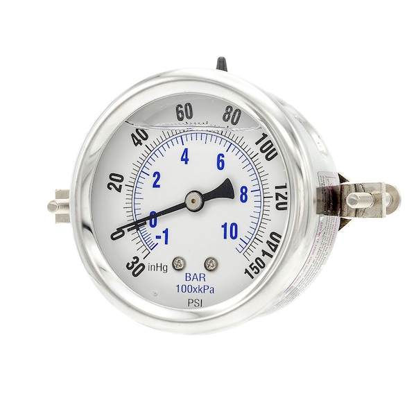 Pic Gauges Gauge, 2.5"30/0/150psi, 1/4"CBM, LF, U-Clamp, 2 1/2 in Dial, 1/4 in NPT Male Center Back Location PRO-203L-254CF - main